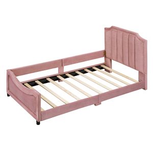 Letto a giorno classico a righe rosa imbottito, misura singola, per bambini, con elegante testiera - Product Image 4