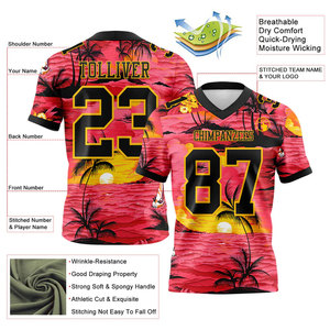 Camiseta de Fútbol Americano Personalizada con Diseño de Atardecer Tropical, Cuello en V, Manga Corta, Nombre del Equipo Sublimado, Uniforme Transpirable de Poliéster 00 para Hombre - Product Image 2
