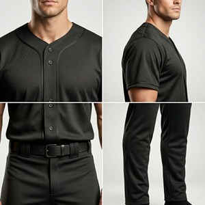 Wholesale Custom Blank Matte Black <b>Baseball</b> Uniform <b>Set</b> Men's Stealth Edition Short Sleeve Button Down Jersey and Pants - Product Image 3