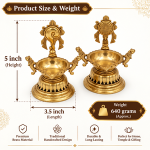 Handcrafted Brass Shankh Chakra Diya Set Decorative Back Oil Lamp Stand for Home Temple <b>Mandir</b> Puja Traditional Diwali Decor - Product Image 5