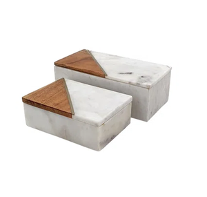 Elegante Caja de Almacenamiento de Mármol, Artesanía en Piedra Blanca, Venta al por Mayor de Piedra Natural, 2 Cajas a Precios Accesibles - Product Image 2