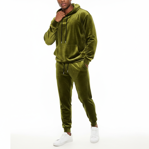 Conjunto Deportivo de 2 Piezas para Hombre, Talla Grande, Invierno, Estampado Sólido, Sudadera con Capucha de Terciopelo, Manga Larga, Informal, para Correr - Product Image 1