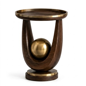 Mesa Auxiliar Redonda de Madera de Mango con Acabado en Nogal y Base de Latón, Personalizada OEM para Exportación SAF, Duradera, para Decoración del Hogar - Product Image 5