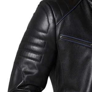 Chaqueta de Cuero Vacuno para Hombre, Transpirable, Cálida para Invierno, Cuello Mao, Estilo Motero, Mangas Largas, Venta de Moda al Por Mayor - Product Image 6