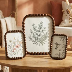 Handmade Wooden Photo <b>Frame</b> Rectangular Rustic <b>Design</b> With Floral Print <b>Wall</b> Decor For Home Office - Product Image 5
