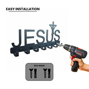 <b>Black</b> Metal Jesus Wall <b>Hook</b> Wall Mounted Key Holder 5 <b>Hook</b> Organizer for Entryway Bedroom Home - Product Image 3