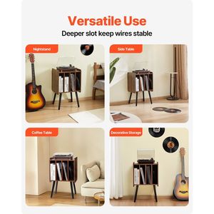 Support de platine tournante à 2 niveaux avec 4 armoires, rangement pour disques vinyles en bois, supports pour CD, capacité de 100 albums - Product Image 6