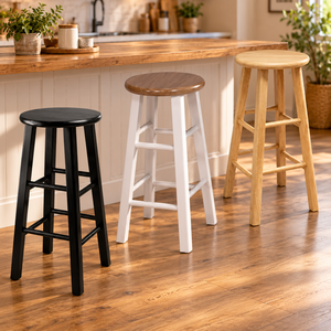 Tabouret de bar en bois massif, plateau rond, hauteur 29 pouces, style farmhouse, meuble de cuisine stable, design moderne - Product Image 1