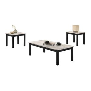 Majestic 1x <b>Coffee</b> <b>Table</b> and 2x End <b>Tables</b> <b>Set</b> Beautiful White Faux <b>Marble</b> Top with Black Legs Living Room Furniture - Product Image 2