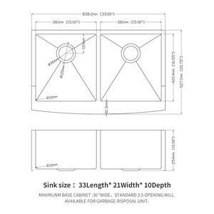Lavello da Cucina a Doppia Vasca Stile Rustico 33"x21"x10" in Acciaio Inox con Frontale a Grembiule, Spessore 16 Gauge, Due Vasche Profonde da 10 Pollici, Divisione 50/50 - Product Image 4