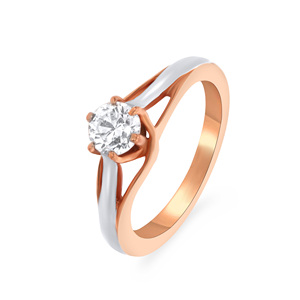 Bague Solitaire Glamour Inception en Or Rose et Or Blanc 18 carats avec Diamant Solitaire Rond Taille Brillant pour Fiançailles - Product Image 1