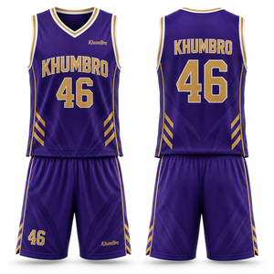 KhumBro Basketball Jersey Set Purple Gold Sublimated 46 Unisex Adult Breathable Mesh V-Neck Sleeveless <b>Athletic</b> Wear - Product Image 1