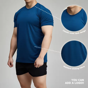 T-shirt de sport pour homme en polyester/coton, séchage rapide, imprimé personnalisé, vierge, teint en fil, anti-boulochage, tricoté, vente en gros - Product Image 3