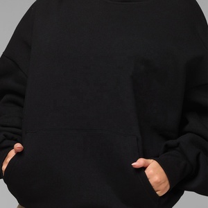 <b>Black</b> <b>Hoodie</b> Pullover Sweatshirt Oversized Streetwear Kangaroo Pocket Long Sleeve <b>Plain</b> / Solid Relaxed custom logo embroidery - Product Image 3