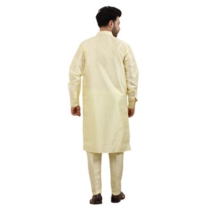 Shahi Vastra Men's Dupion <b>Silk</b> Wrinkle Free <b>Kurta</b> Pajama Set Light Yellow | Indian Ethnic Wear | Size 36-50 | Wholesale - Product Image 4