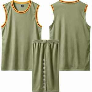 Breathable <b>Light</b> Olive Green Sublimated Printed Basketball Uniform Set Unisex Adult Mesh Sleeveless Jersey Shorts Apparel - Product Image 1