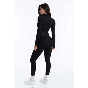 Women's Light Blue <b>Seamless</b> 2 Piece <b>Set</b> Quarter Zip Crop <b>Top</b> High Waist <b>Leggings</b> - Product Image 4
