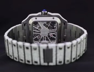 Montre mécanique carrée de luxe pour homme en acier inoxydable avec tourbillon, cadran en cristal saphir, bracelet analogique 42 mm serti de diamants - Product Image 5