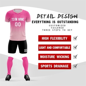Ensemble complet d'uniformes de <span class=keywords><strong>football</strong></span> personnalisés imprimés numériquement 2024, 100 % polyester, couleur dégradée, col en V, unisexe, adulte - Product Image 3