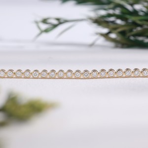 Trendy Yellow Gold Diamond Tennis Bracelet Round Cut Bezel Setting Sparkling Diamond Bracelets For Women and <b>Men</b> for daily wear. - Product Image 3