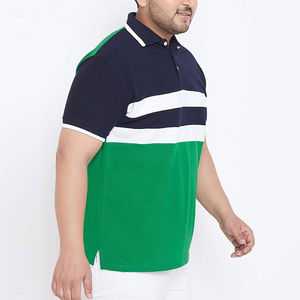 Polo pour homme en coton mélangé, rayures vert marine, manches courtes, color block, décontracté, respirant, confortable, logo personnalisé - Product Image 4