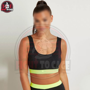 In Black With Green Color Contrast Best Soft Material Yoga Set Stylish Contrast Edge Sports <b>Bra</b> And Full Length Leggings Set - Product Image 4