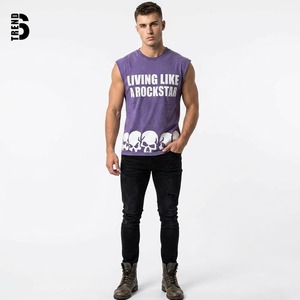 T-shirt Homme Streetwear Vintage à Logo Personnalisé, Lavage Acide, Manches Courtes, Col Rond, Motif Rockstar, Coupe Musclée, 100% Coton, Ourlet Élastique - Product Image 2