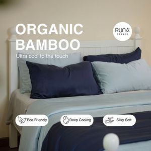 Lot de 3 pièces de literie en bambou 100% biologique bleu de Prusse, comprenant une taie d'oreiller et un drap-housse, écologique, ultra-doux et soyeux - Product Image 1