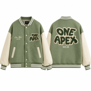 Veste universitaire sur mesure vert sauge pour homme, veste en laine mélangée, veste de style Letterman, patch en chenille, veste bomber universitaire, OEM Streetwear - Product Image 2