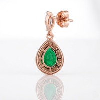 Anting-anting stud zircon emerald berlapis emas mawar mungil desain Eropa perak sterling 925 hadiah pesta pernikahan tunangan
