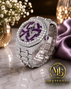 Reloj de Diamantes Moissanite MB ETERNAL JEWELS, Unisex, Acero Inoxidable, Cuarzo Analógico, Esfera de Cristal de 25 mm, Cierre Plegable de Lujo, Morado - Product Image 3
