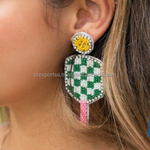 Boucles d'oreilles de Bohème Perlé à la Main Fleur Brodée Pendantes Taille Personnalisée Unisexe pour Déclaration Tenues Cadeau Inde - Product Image 5