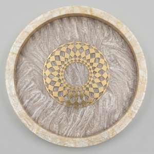 Pearl White Round Resin Art Deco Scenic Pattern Serving <b>Tray</b> with Multi-Functional Design for Wedding & Diwali Home Decor - Product Image 3