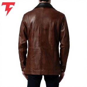 Abrigo Largo de Invierno para Hombre, Ecológico, Transpirable, Impermeable, Antiarrugas, con Cuello Mao, Doble Botonadura, de Cuero Genuino - Product Image 3
