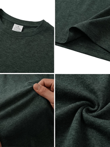 Men's Neck Short Sleeve Solid Green Cotton Jersey Casual T-Shirt Regular Fit Breathable Knitted Fabric 180g Eco-Friendly <b>Back</b> - Product Image 6