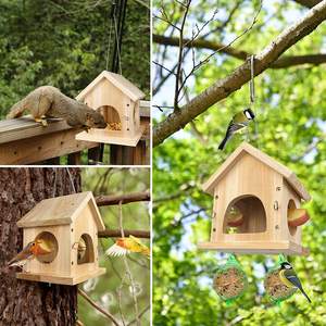 Comedero de Madera para Pájaros, Casa para Pájaros Pequeños con Diseño Colgante para Decoración de Jardín y Patio Exterior, Platos y Comederos para Mascotas - Product Image 3