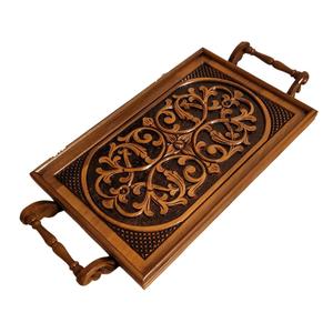 Bandeja de servir octogonal de madera marroquí hecha a mano de alta calidad con incrustaciones de madera de nogal y nácar para mesa de café. - Product Image 6