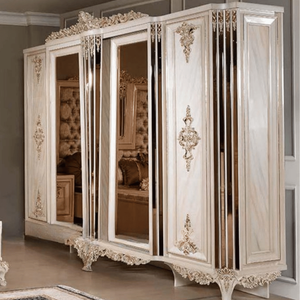 High End Classic Mahogany Wood Wardrobe Ivory <b>Mirror</b> <b>Panel</b> Gold Detail Closet Luxury Bedroom Furniture Customized OEM - Product Image 3