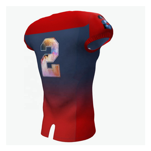 Custom Sublimated American Football Jersey Men's Sleeveless V-Neck Moisture Wicking Fitted Team Number 2 Red Blue Gradient - Product Image 6