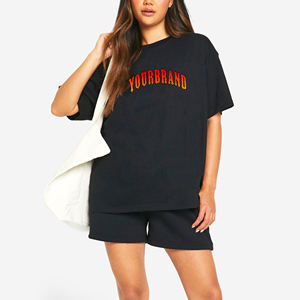 Nueva Llegada, Camiseta de Cuello Redondo y Pantalones Cortos Deportivos 100% Algodón, Tallas Grandes, Transpirables, de Secado Rápido, para Mujer, Personaliza con tu Propio Nombre de Marca, OEM - Product Image 1