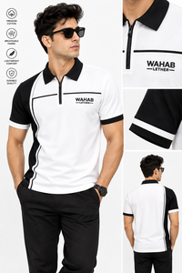 Chemise Homme Personnalisée Blanche et Noire à Fermeture Éclair, Couleur Unie, Bloc de Couleurs, Formelle, Tricotée, Respirante, en Coton, Séchage Rapide - Product Image 6