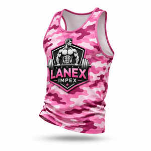 Custom Men's Pink Camo Gym Tank Top Sublimation Fitness Stringer Vest Bodybuilding Sleeveless Workout Training Sports Apparel - Product Image 2