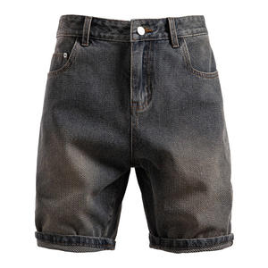 Pantalones Cortos Bermuda de Mezclilla Lavada de Cintura Alta para Hombre, Estilo Casual con Botones, de Algodón y Lona, Color Sólido, Transpirables - Product Image 1