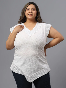 Women's White Embroidered Cotton Ethnic Blouse Top Regular Fit Casual Traditional <b>Indian</b> Pakistani Style Quick Dry <b>Kurta</b>/Kurti - Product Image 5