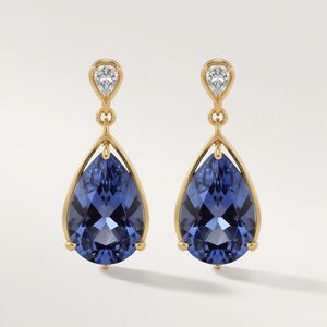 Boucles d'oreilles clous en or massif 10K avec tanzanite en forme de poire et accent diamant en forme de poire ouverte, bijoux fins tendance OEM pour femme - Product Image 5