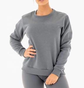 Sudadera Gris de Cuello Redondo para Mujer, Corte Regular, 100% Algodón Tejido, Color Sólido, Transpirable, para Otoño - Product Image 1