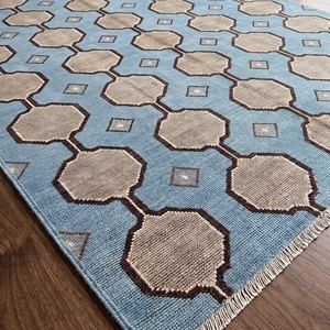 Tapis géométrique moderne, tapis de sol doux, bleu beige marron, tapis décoratif à franges pour salon, chambre à coucher - Product Image 1