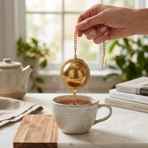 Golden Brass Tea Ball <b>Infuser</b> Hanging Chain Fine Perforated Sphere Loose Leaf Tea Steeper Spice Mesh Filter Mug <b>Teapot</b> Strainers - Product Image 4