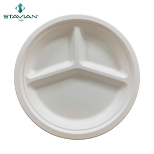 Assiette jetable écologique à base de plantes, 100 % biodégradable, blanche, marron, tailles personnalisées, service OEM, 10 pouces, 3 compartiments - Product Image 5