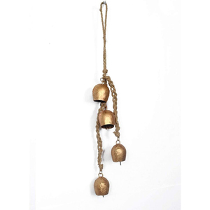 Campanas Colgantes Navideñas Hechas a Mano con Cuerda de Yute, Campanas de Metal Dorado Antiguo en Racimo para Decoración Rústica del Hogar - Product Image 3